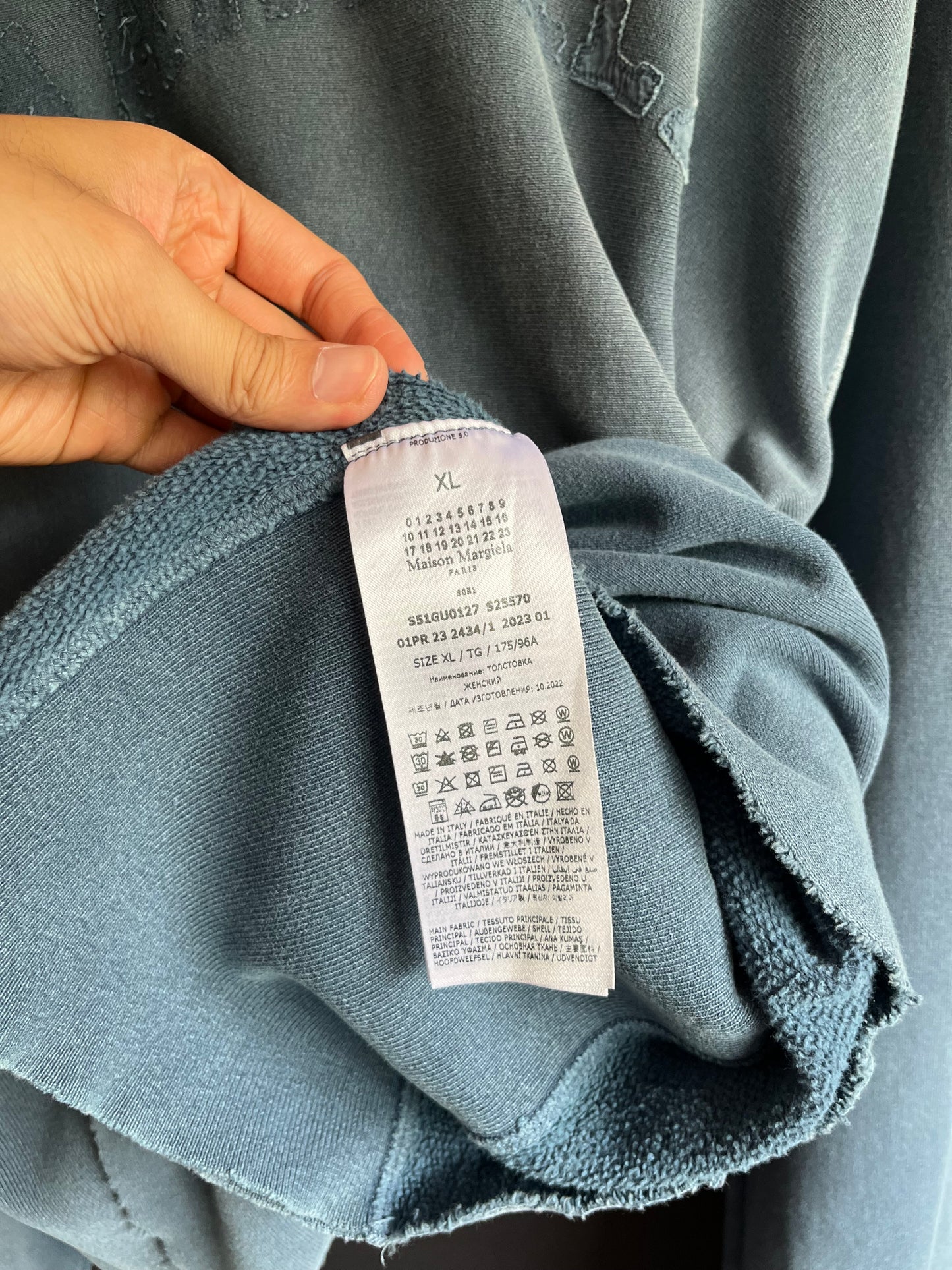 Maison Margiela Raw Edge Blue Patch Letter Hoodie