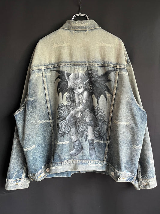Heart X Balenciaga Hand Painted Denim Jacket NWT