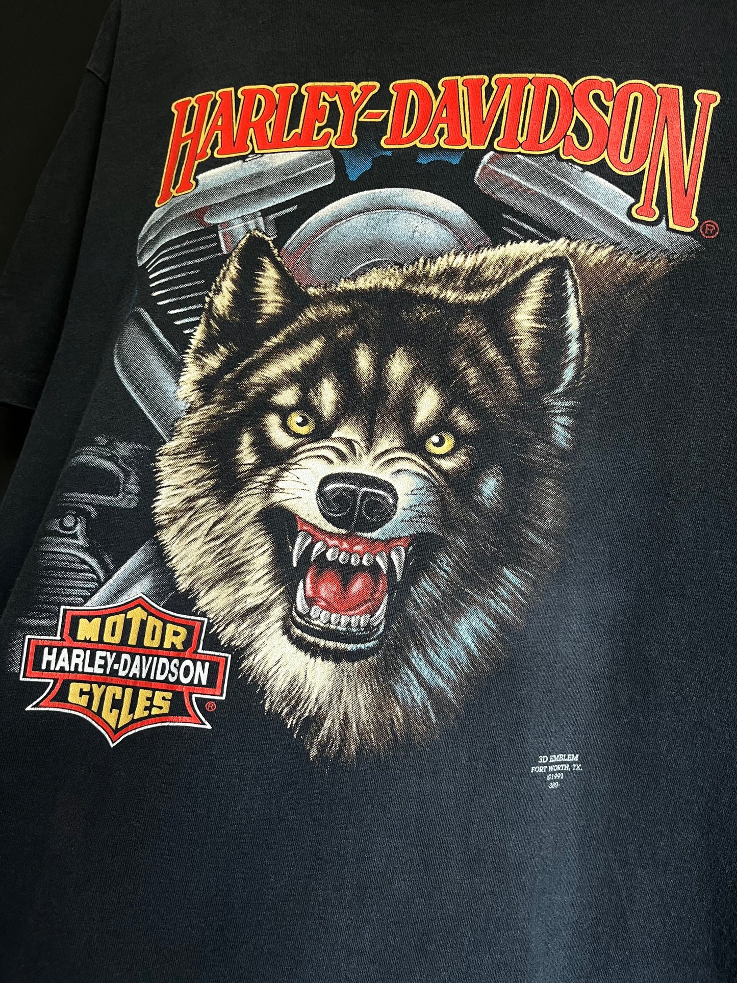 1991 3D Emblem Harley Davidson Wolf Tee