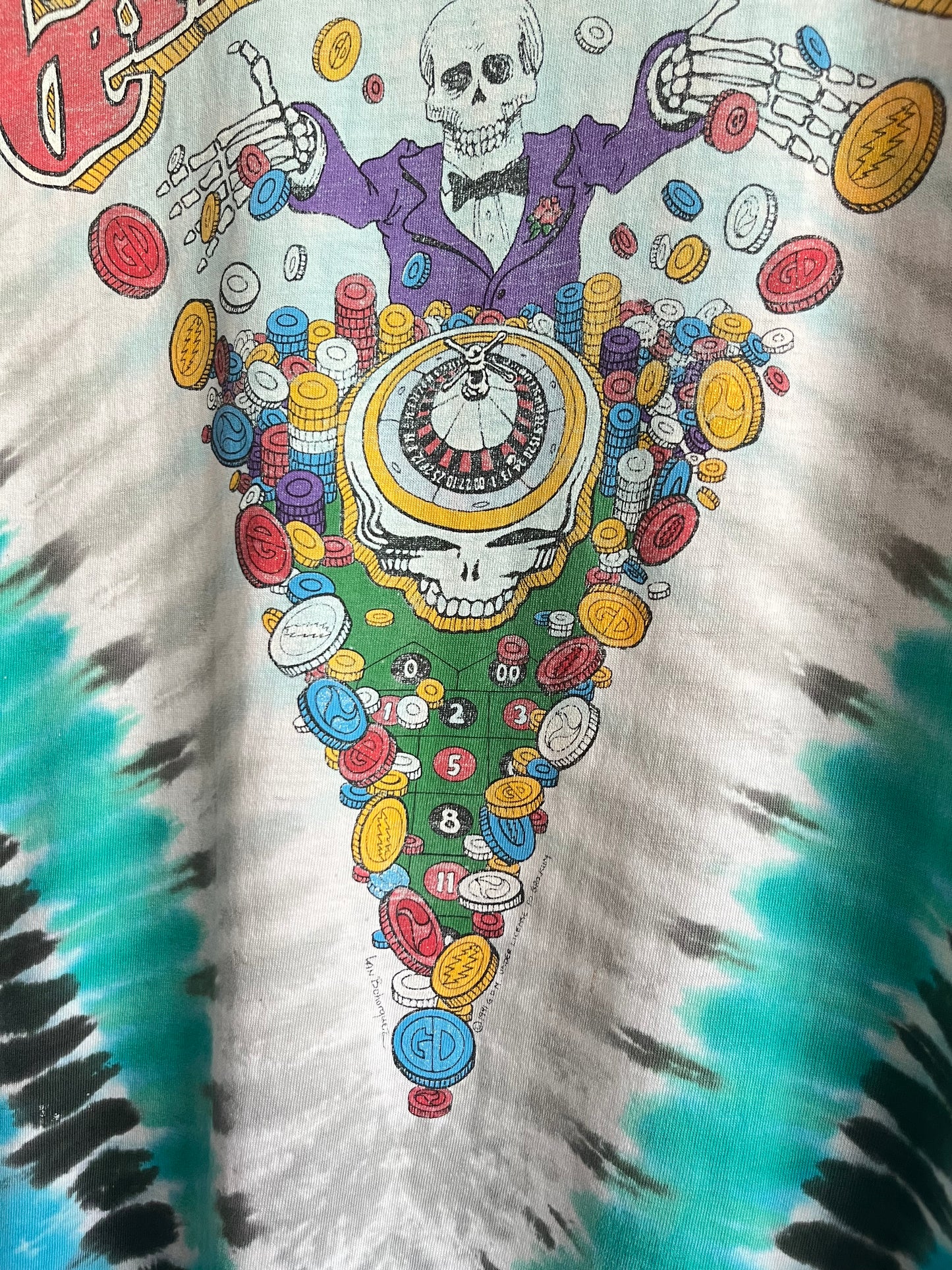 1991 Liquid Blue Grateful Dead Thrashed Poker Tie Dye Tee