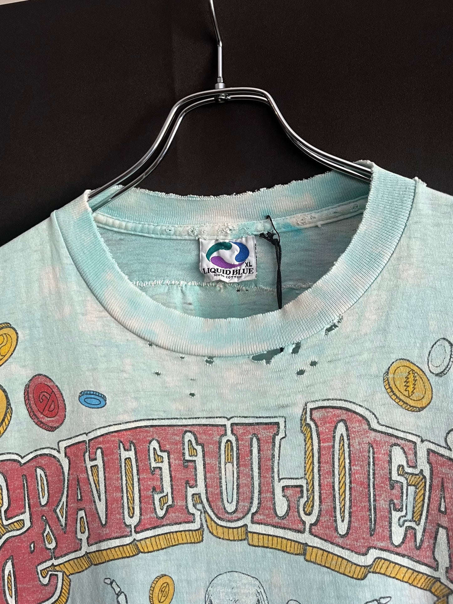 1991 Liquid Blue Grateful Dead Thrashed Poker Tie Dye Tee
